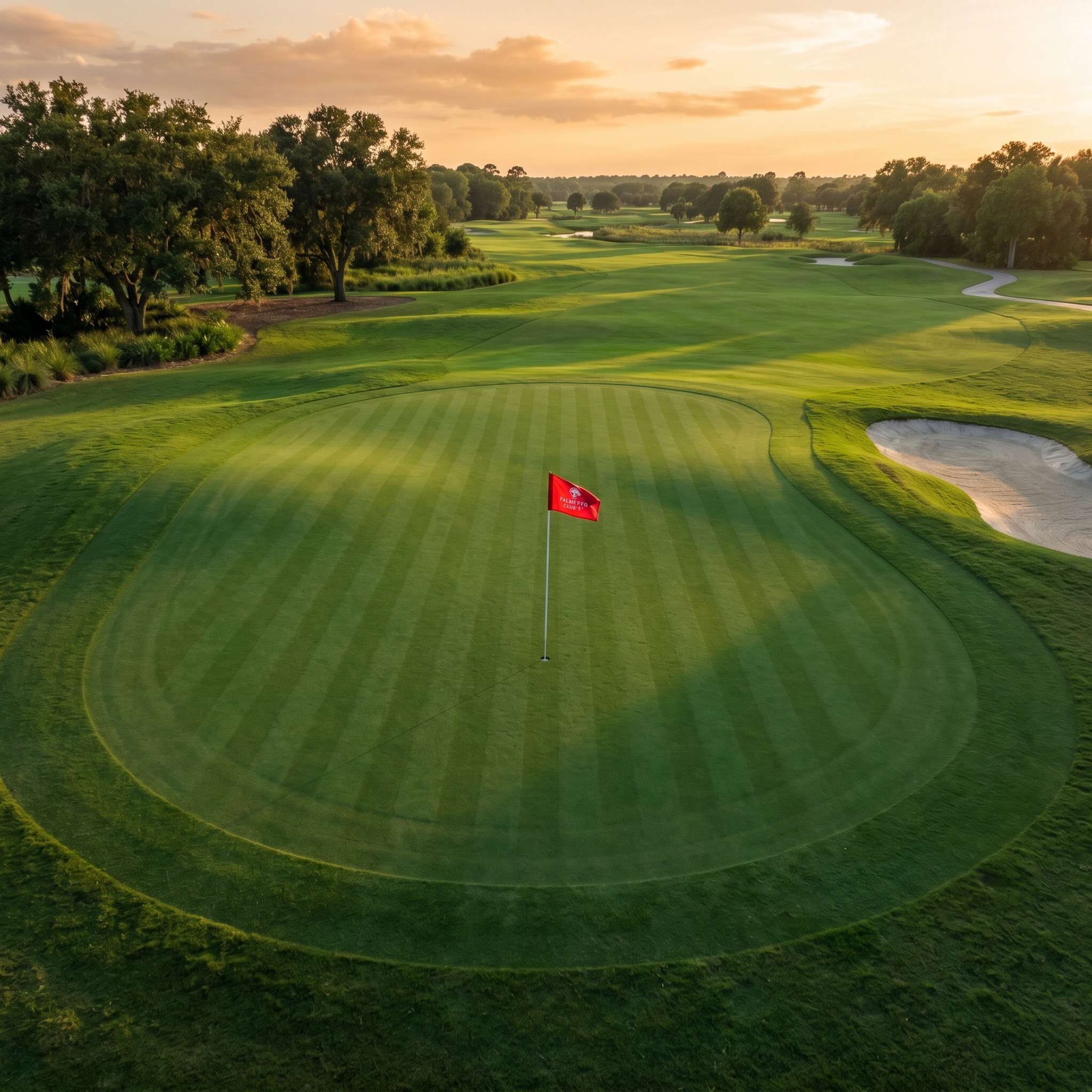 Pristine aerial view of a championship putting green